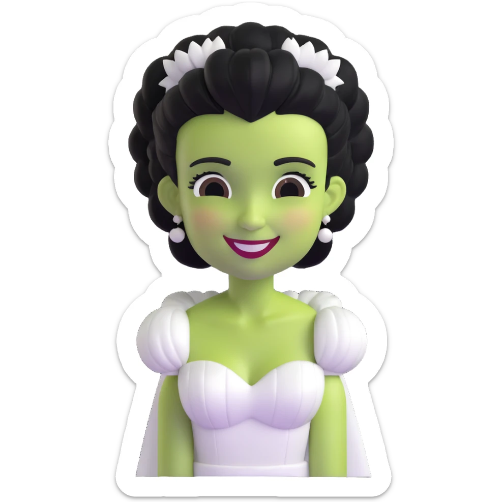 adorable 3D Bride of Frankenstein with big smile and cute black and white hair sticker