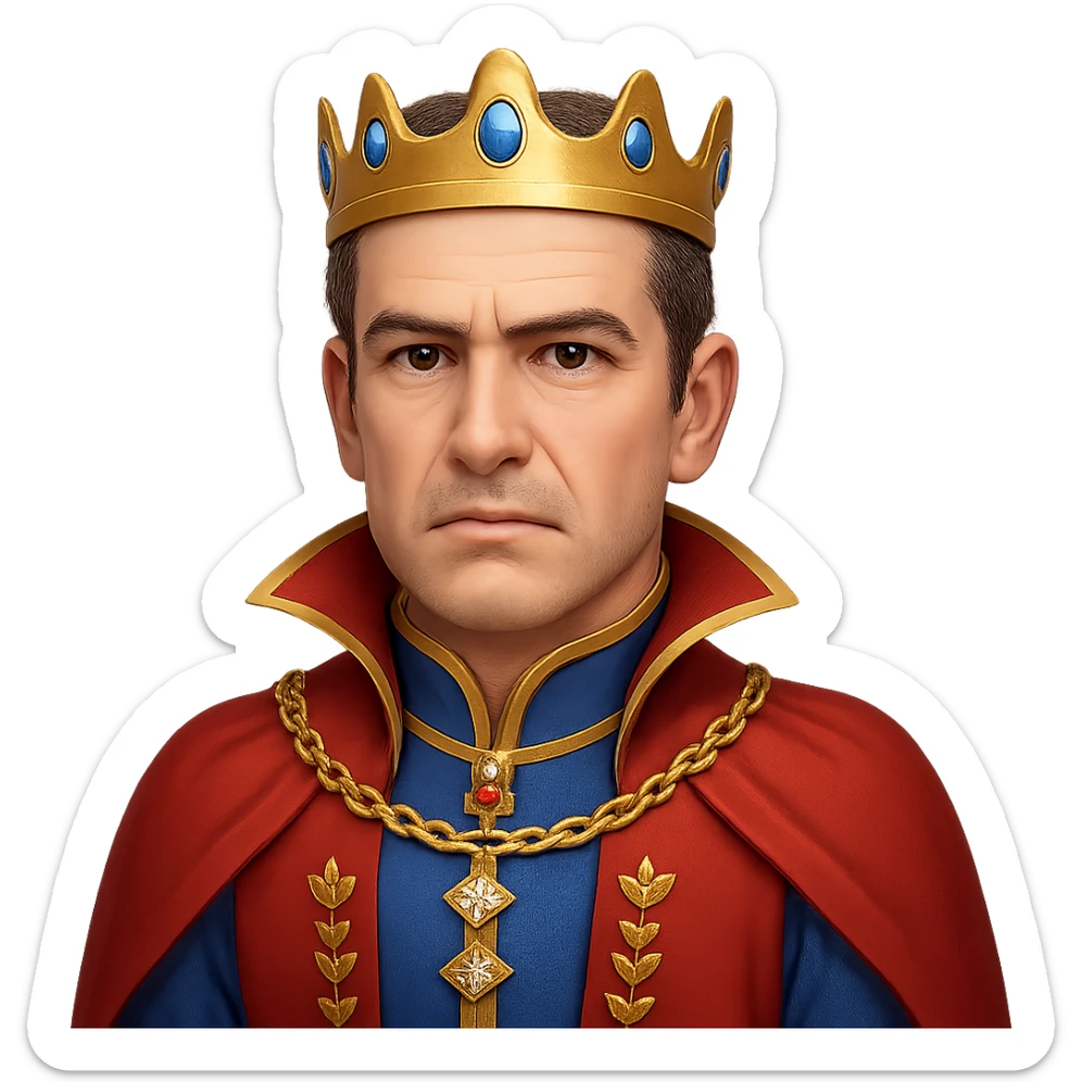 Make the prince look older with mature facial features in the style of emoji. Keep the background transparent. sticker