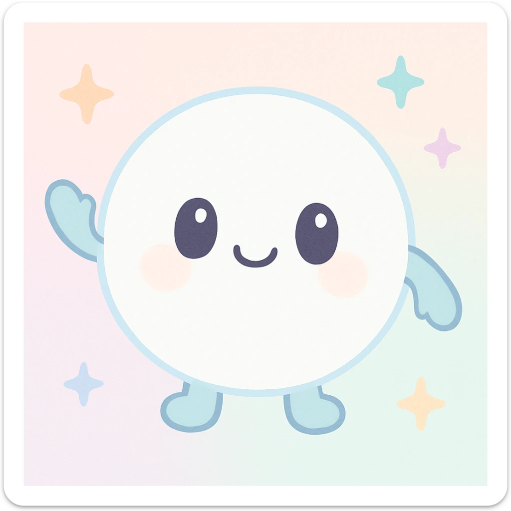 round snow ball with a cute face, waving arms, little feet, cheerful and friendly sticker