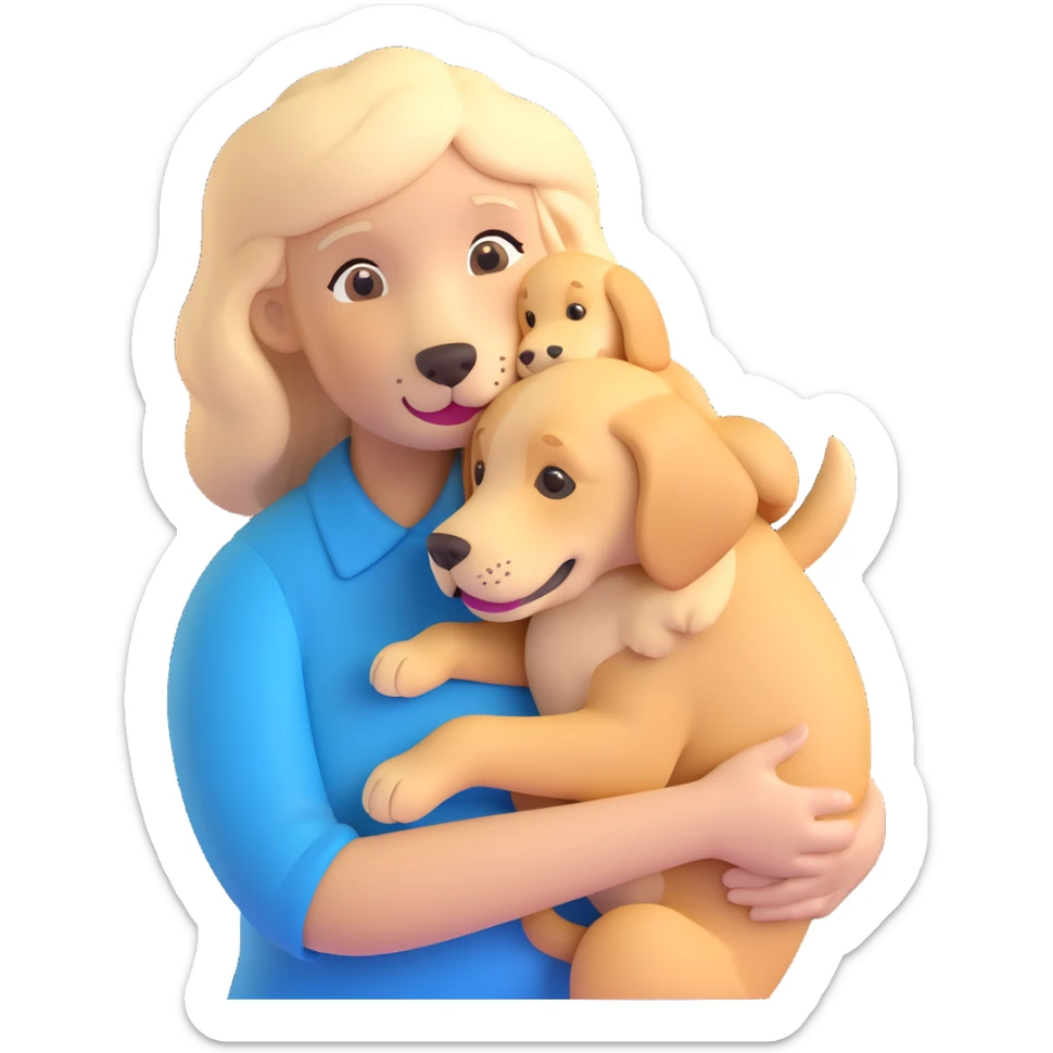 Add a golden retriever puppy in the grandmother's arms, matching the 3D emoji style with a transparent background. sticker