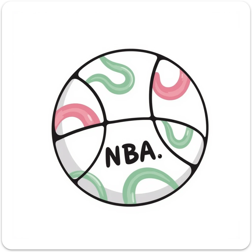 Spalding basketball with NBA logo, white color with pastel pink and green swirls pattern sticker