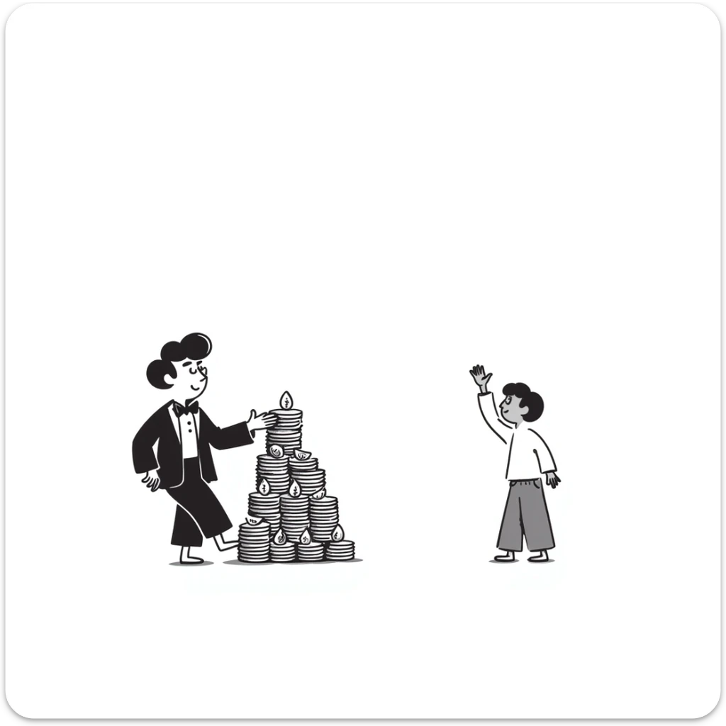 A rich person on the left and a poor person on the right, depicting inequality sticker