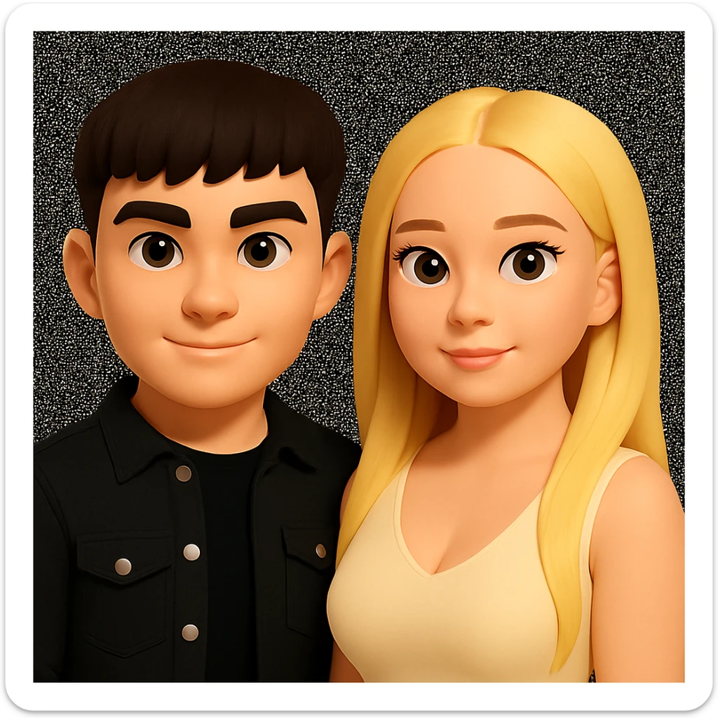 Slightly increase the volume of the upper body of the girl, slightly turn her to face forward, and make the skin color uniform. Maintain the cartoonish 3D style in the edit. sticker