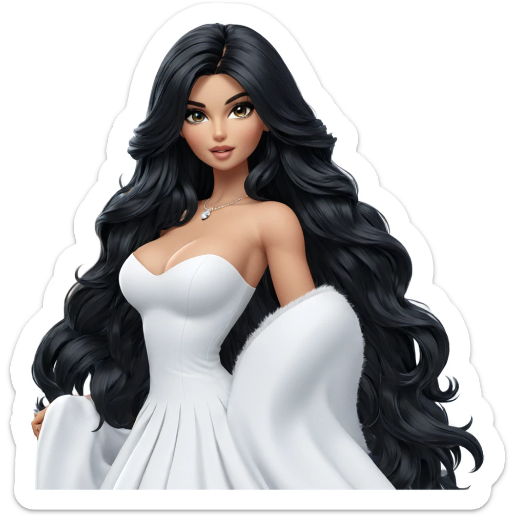 black-haired girl in white dress sticker