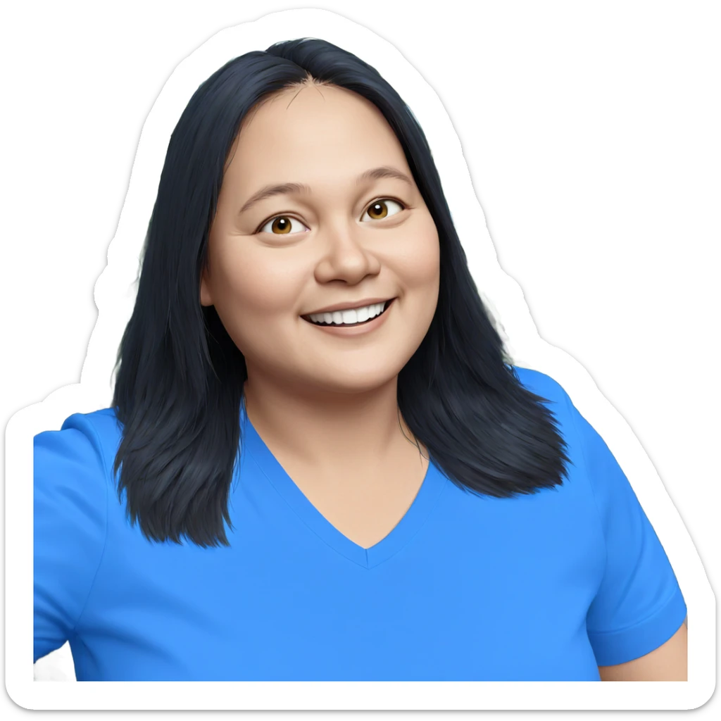 smiling person in blue shirt sticker