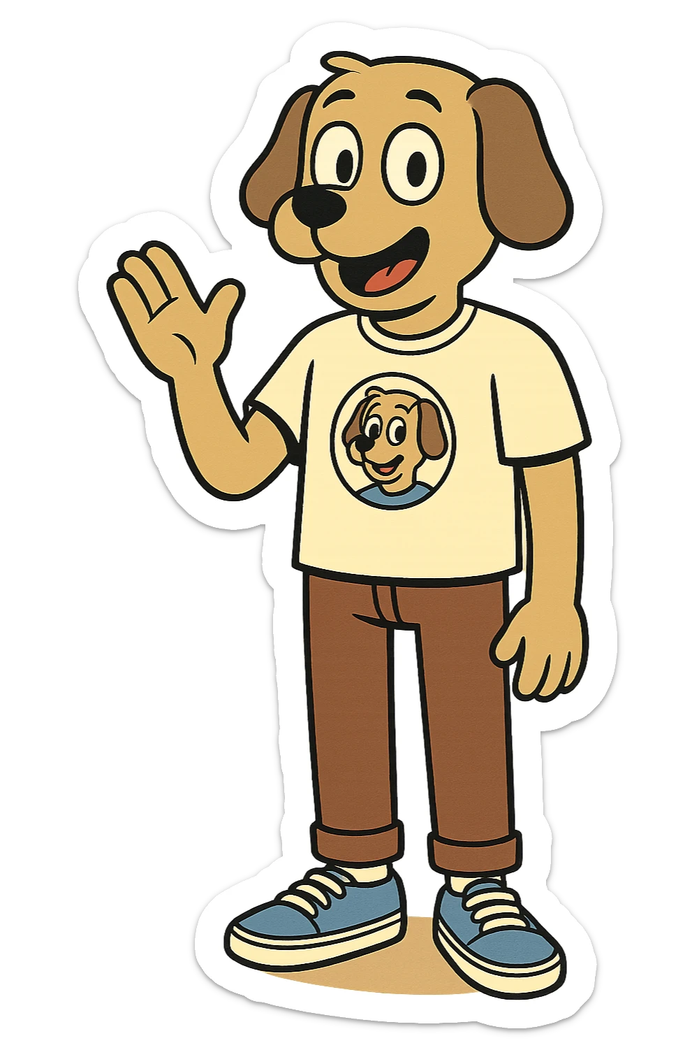 A boy dog mascot logo t-shirts brown trousers blue vans shoe  sticker