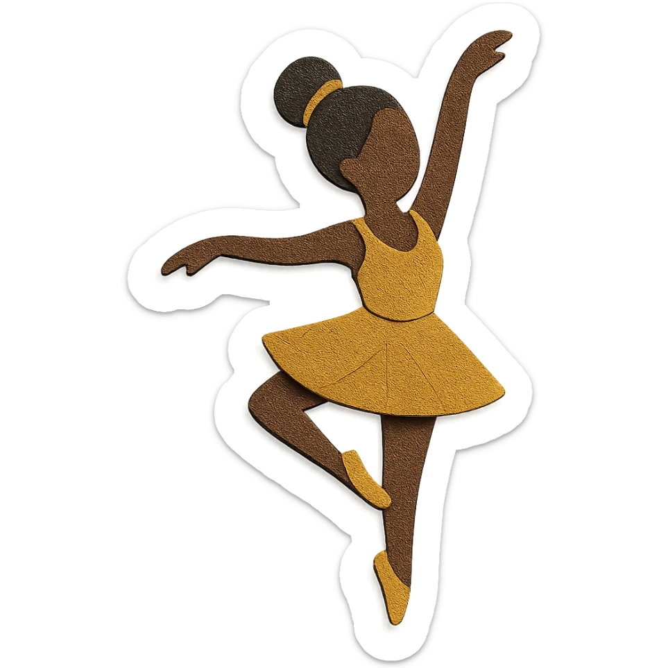 paper craft style dark-skinned ballerina wearing golden outfit sticker