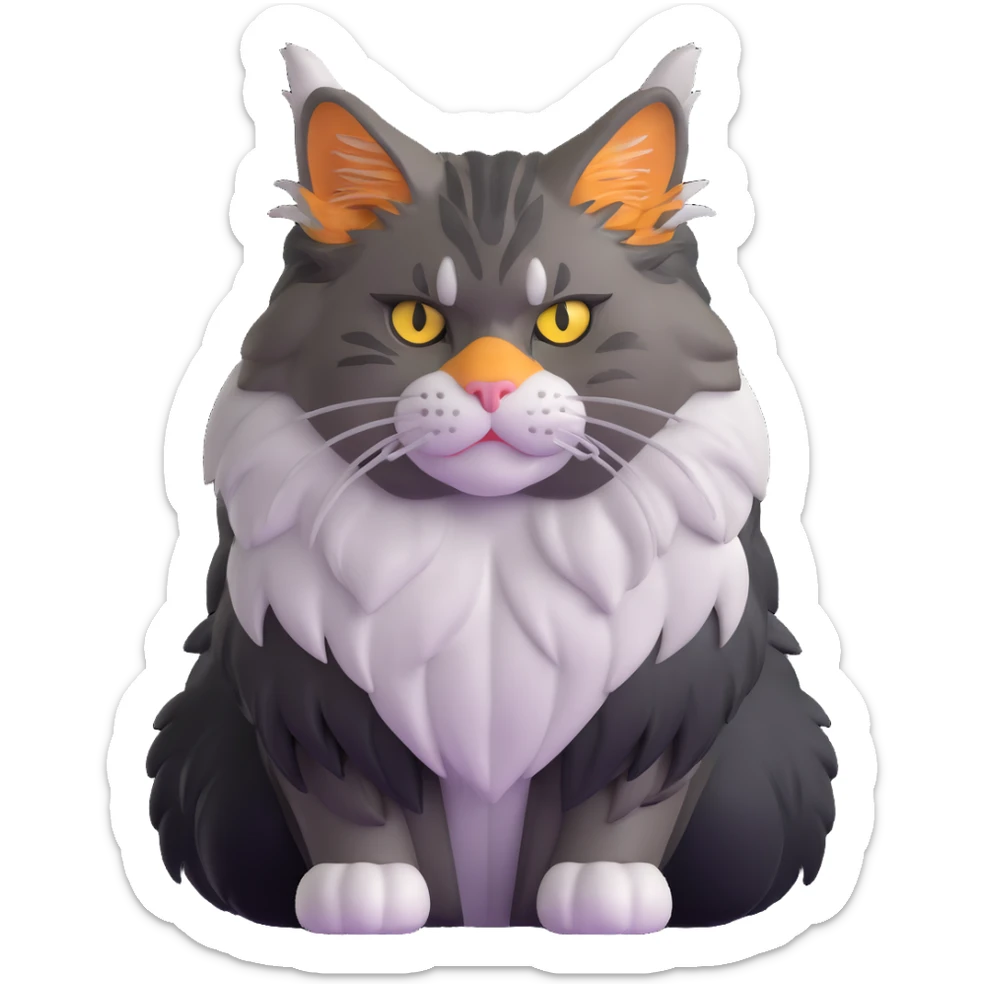 adorable yet majestic maine coon cat with fierce eyes and fluffy mane sticker