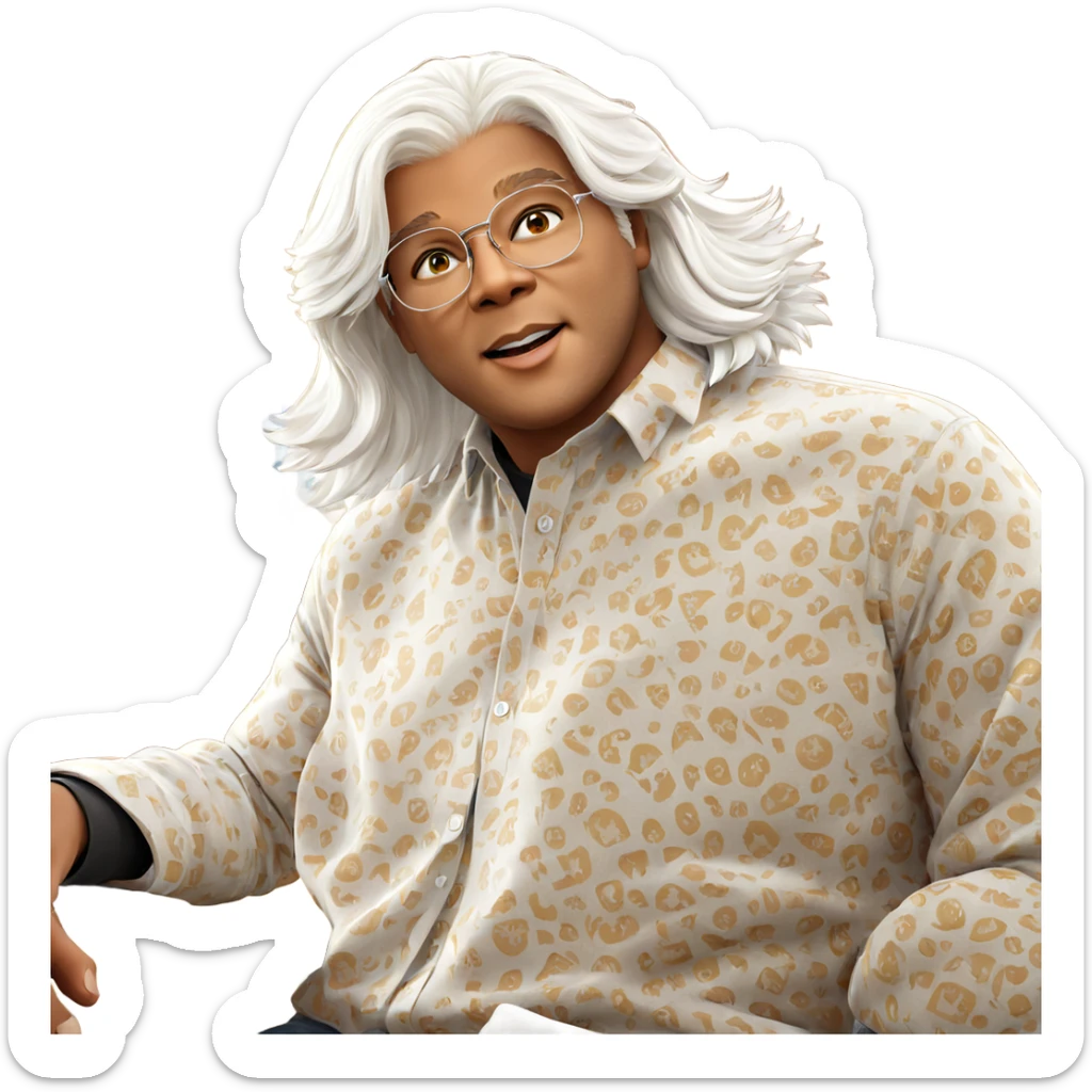 boy with white hair indoors sticker