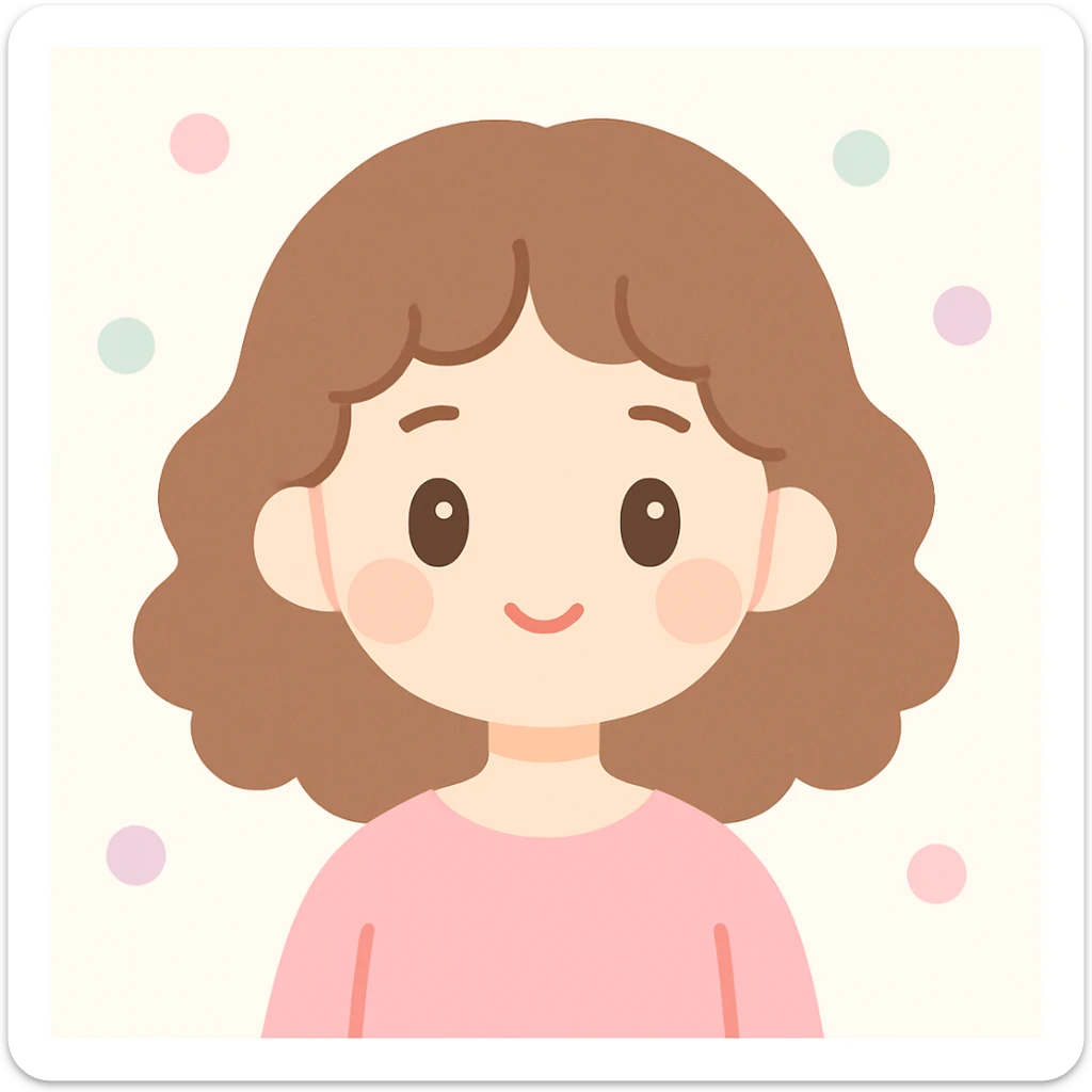 curly haired woman with shoulder length brown hair, modern illustration style, vibrant and detailed sticker