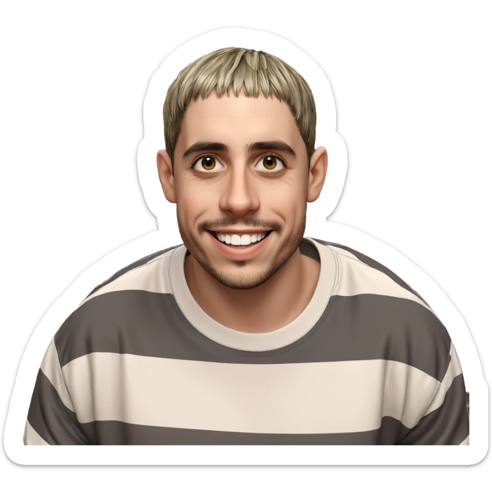 smiling boy in striped shirt sticker