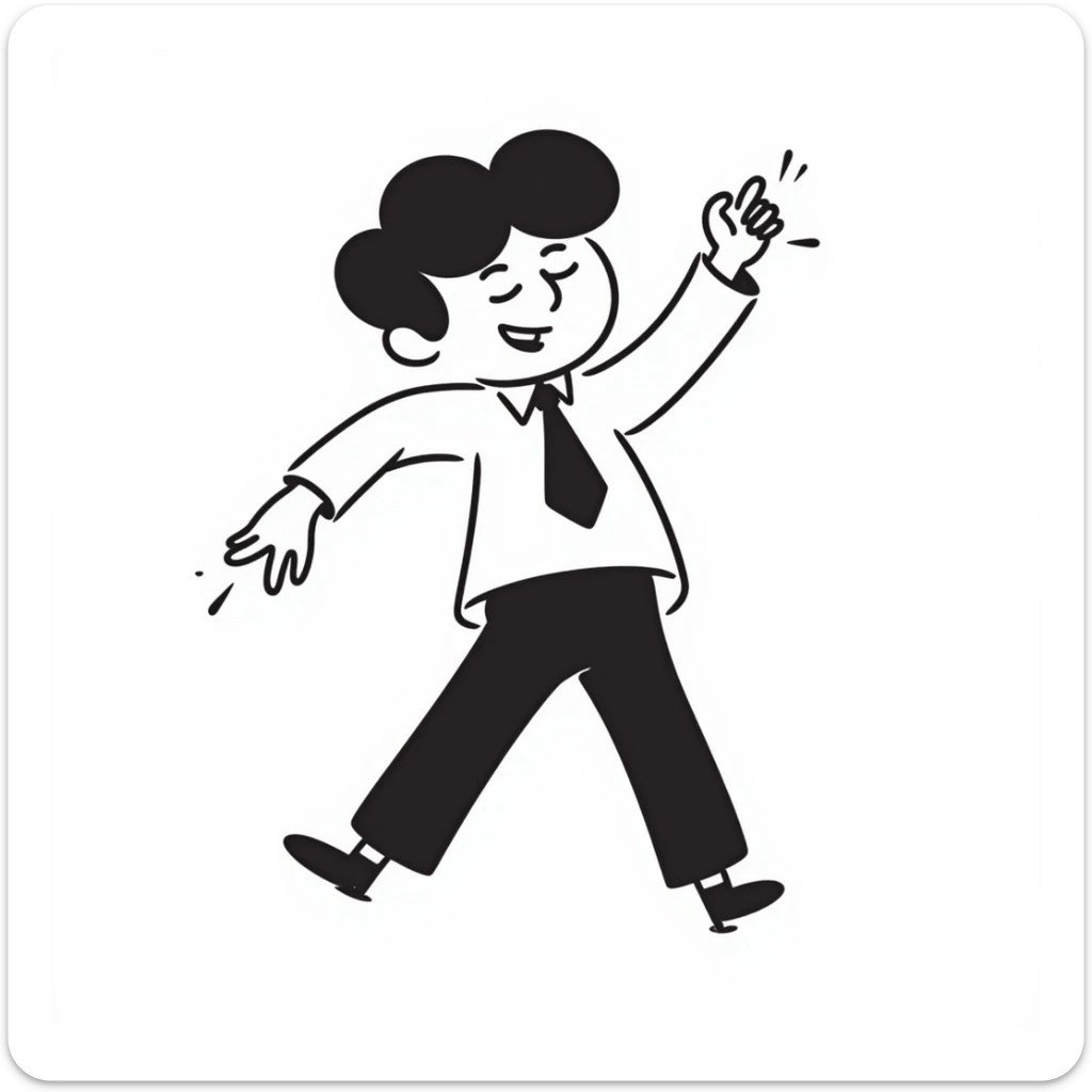 a business man turning his body, black doodle style, suit and tie sticker