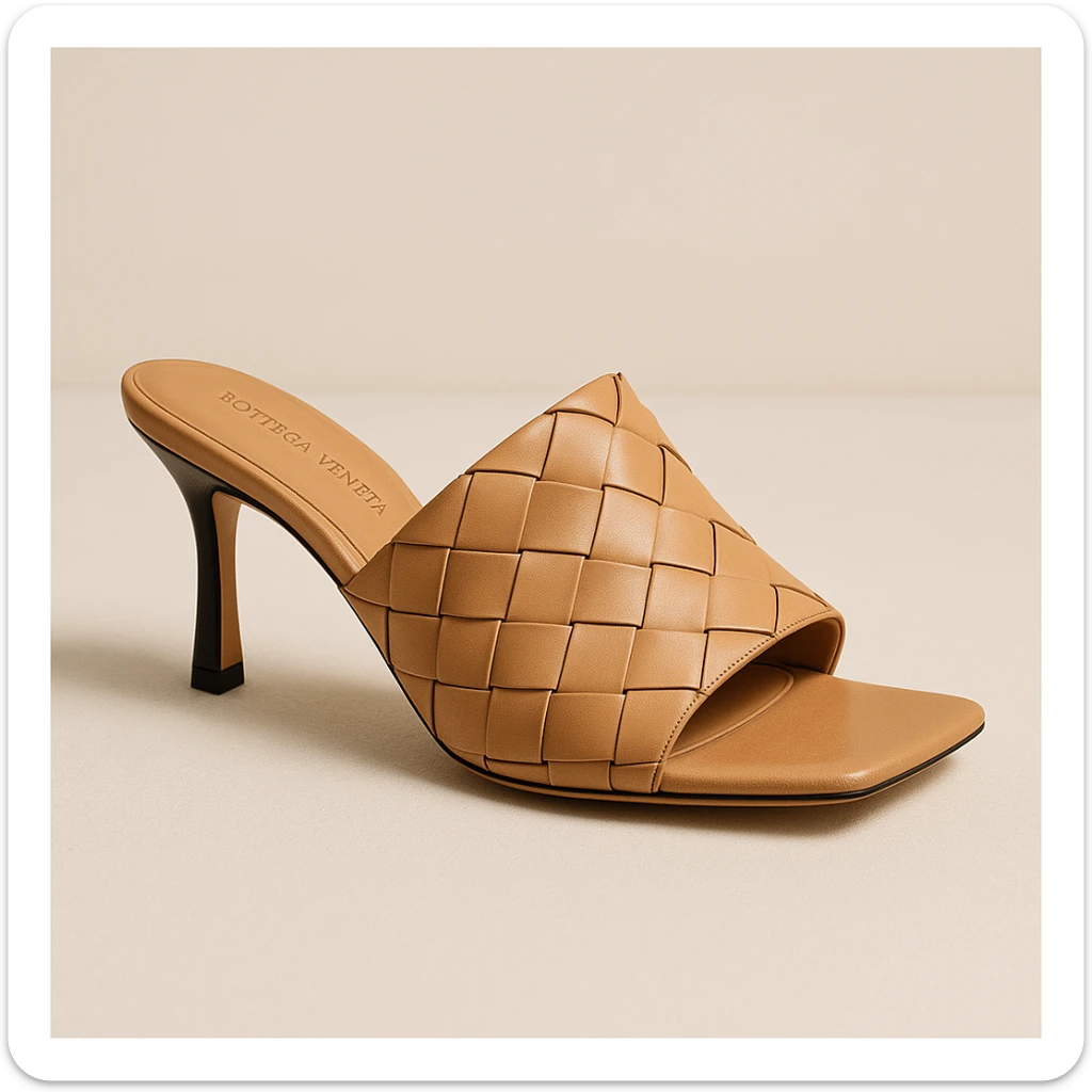 Bottega Veneta shoes, signature woven leather design, elegant and modern, simple background sticker