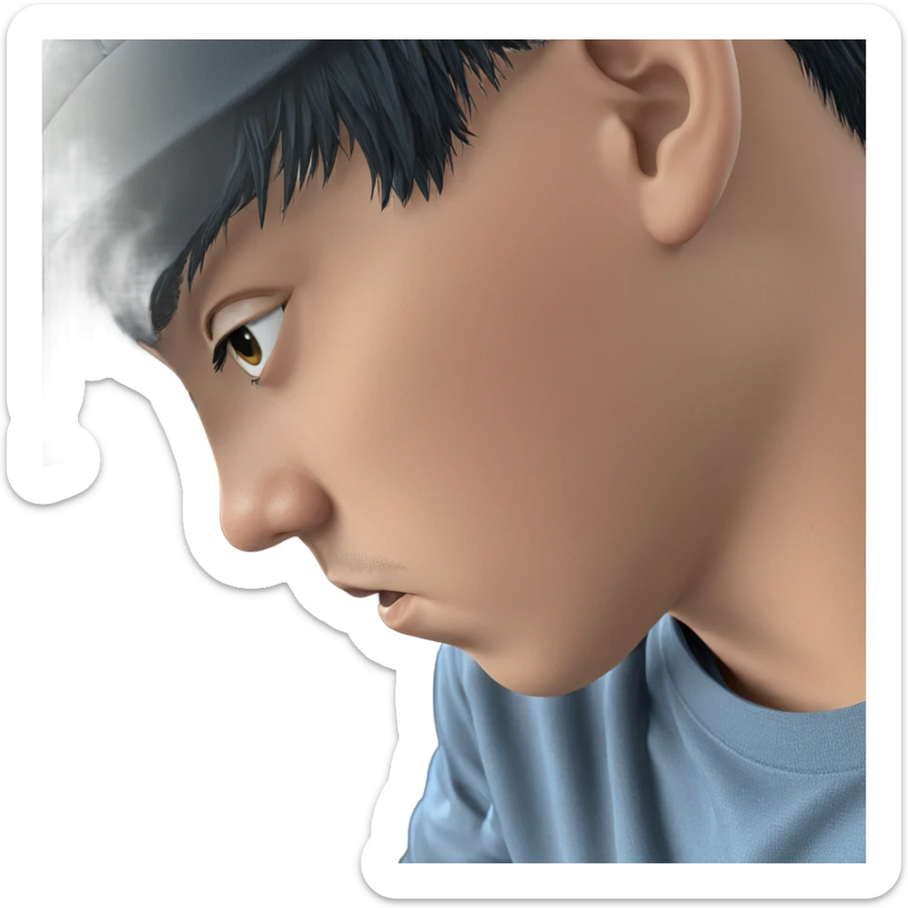 boy with black hair close-up sticker