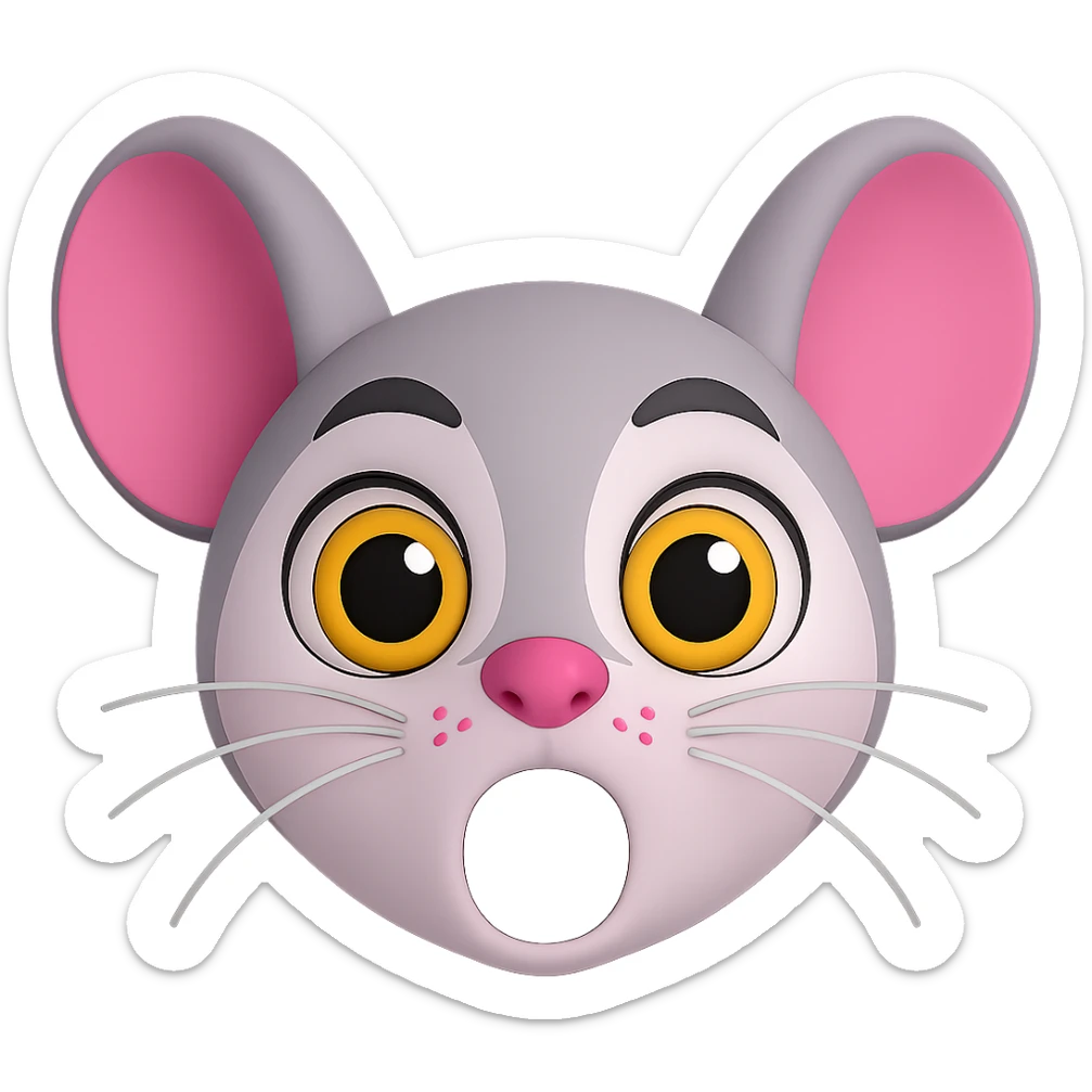 Change the expression to have an open mouth instead of tongue out. Make the grey outline color above the eye darker. Keep the same colors for the rest. The original style is 3D emoji style, please maintain the 3D emoji style look with transparent background. sticker