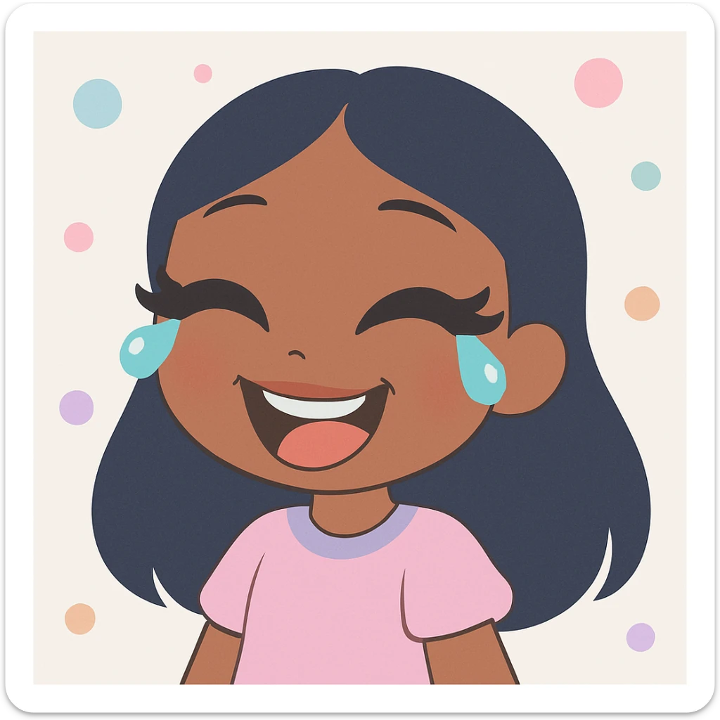 anime Bratz style girl, dark skin, dark hair, crying laughing, glossy lips, big expressive eyes sticker