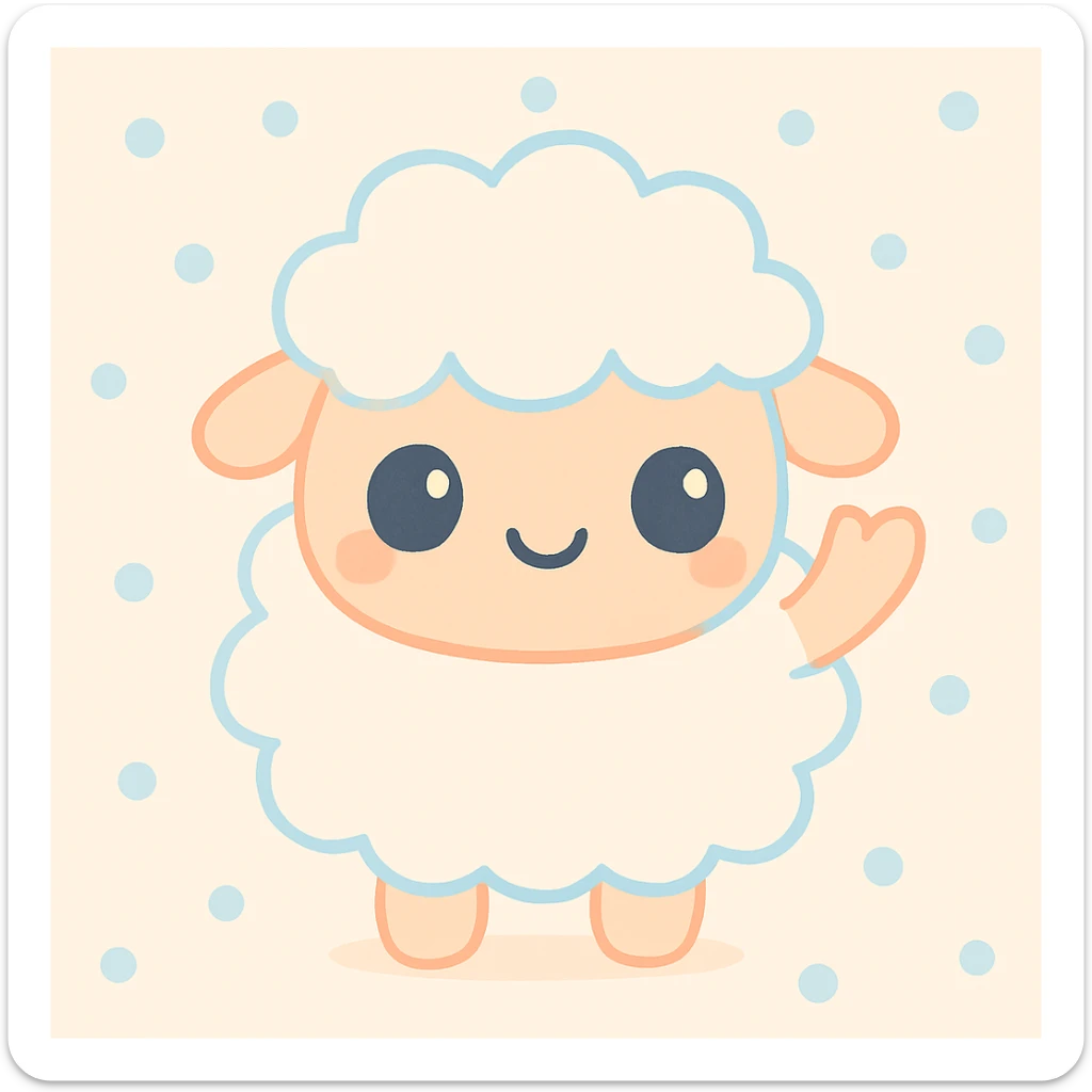 Make the kawaii fluffy sheep stand on its hind legs, waving one hoof, in the same cute kawaii style. sticker