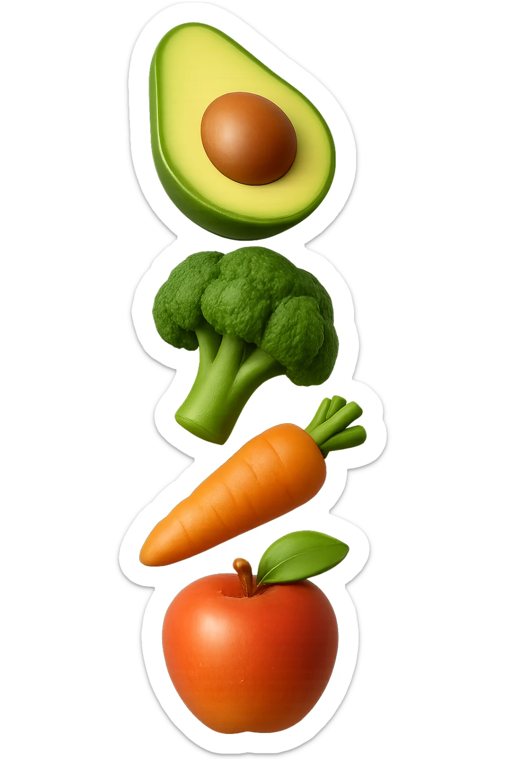 emoji stile iphone in 3d di cibo sano che fluttua in aria vericalmente, iperrealistico 4k sticker