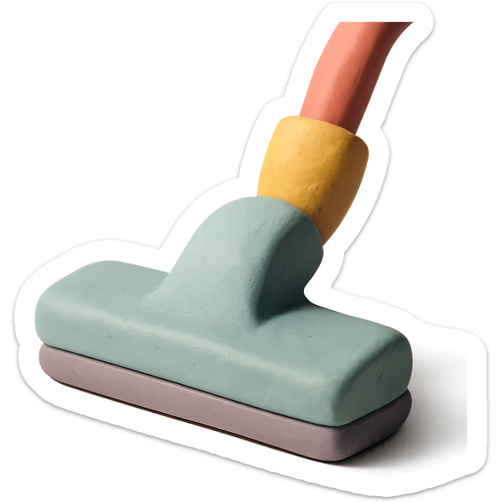 close-up of a vacuum cleaner nozzle in claymation style, matte finish, soft lighting, pastel colors sticker
