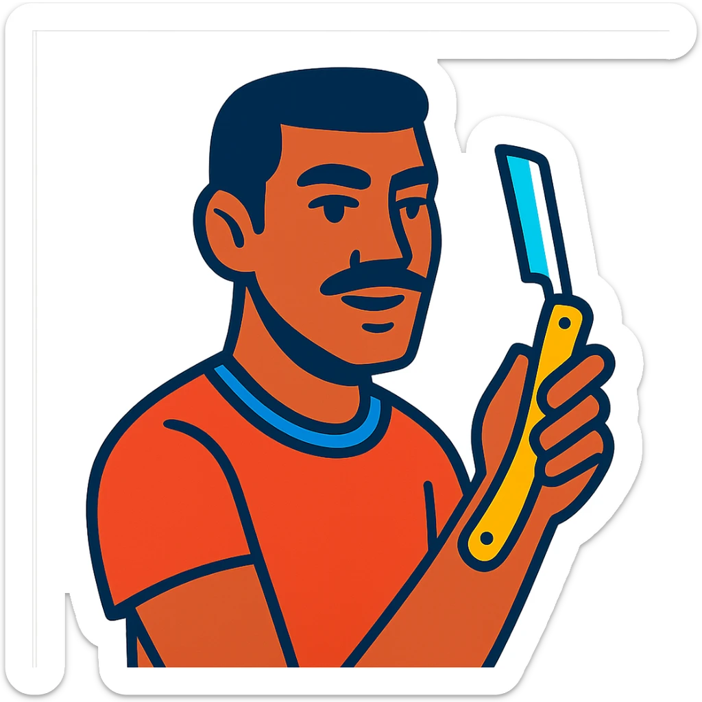 hombre con piel moreno clara, navaja en la mano sticker