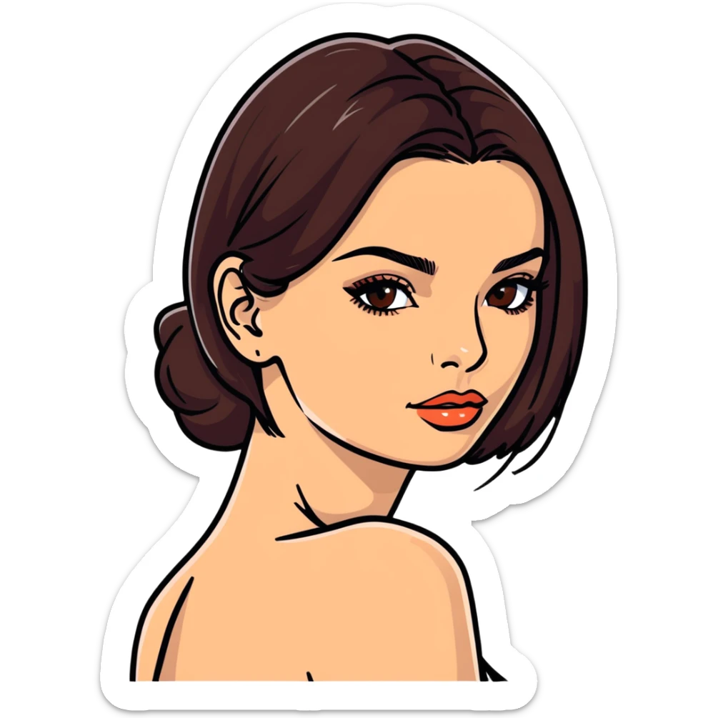 Emily Ratajkowski, glamorous model with dark brown hair, brown eyes, perfect eyebrows sticker