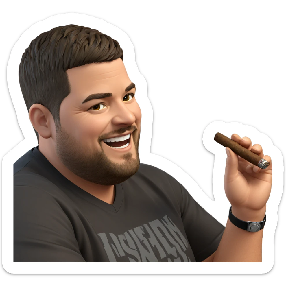 smiling man holding cigar indoors sticker