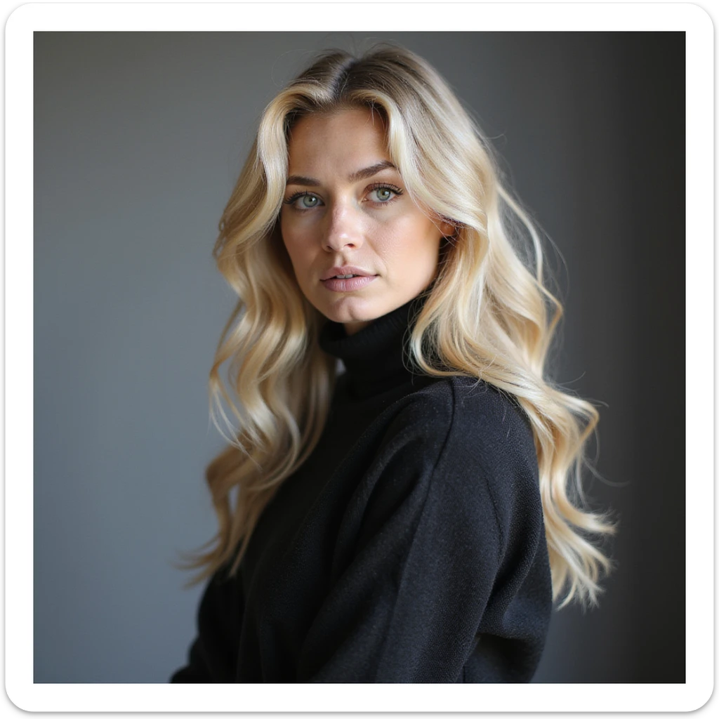 Femme blonde 22 ans coiffe long et ondulé de style vestimentaire plutôt fashion  sticker