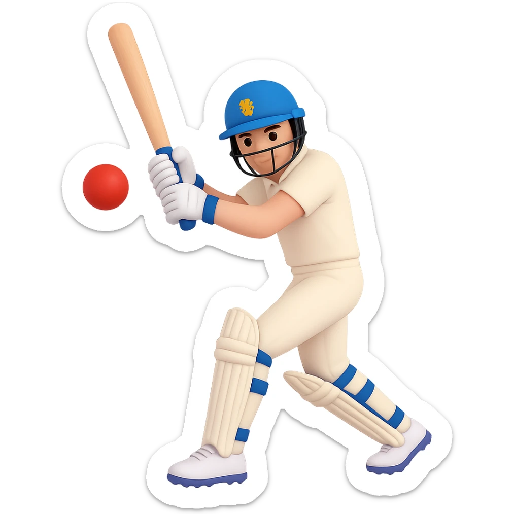 Place a cricket ball close to the bat in 3D emoji style with no background, matching the existing 3D emoji style of the image. sticker