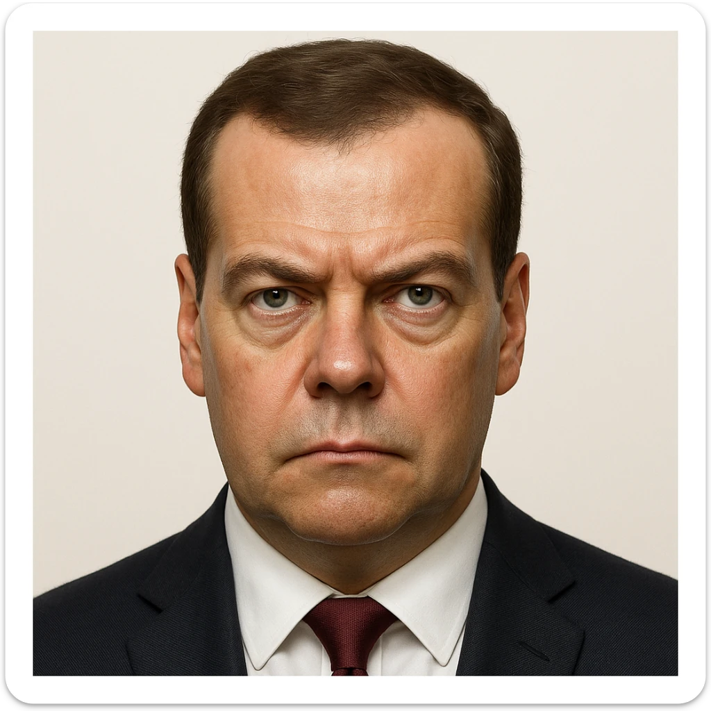 ultra-realistic, maximum detail portrait of Dmitry Medvedev with a stern expression and lifelike facial features in emoji style sticker