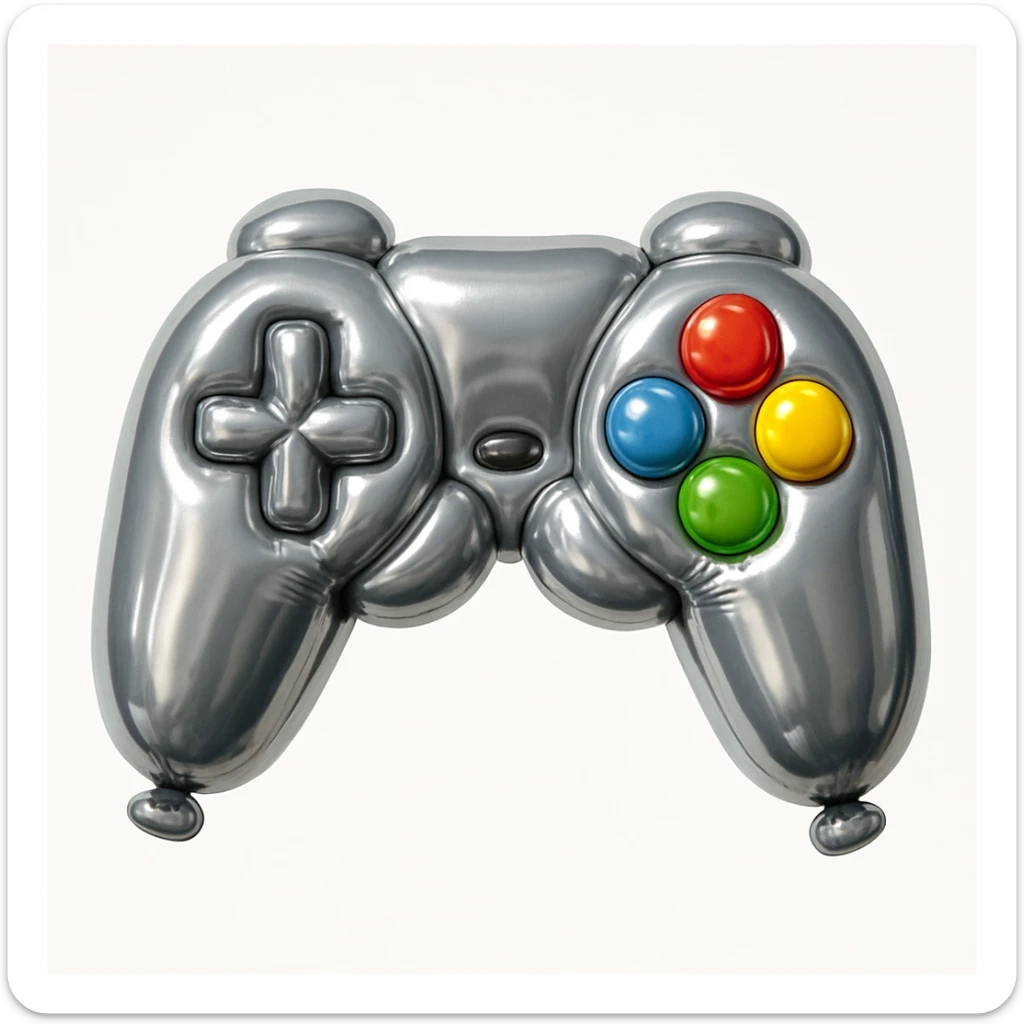 game controller, balloon animated icon style, shiny, inflated, playful, animated appearance sticker