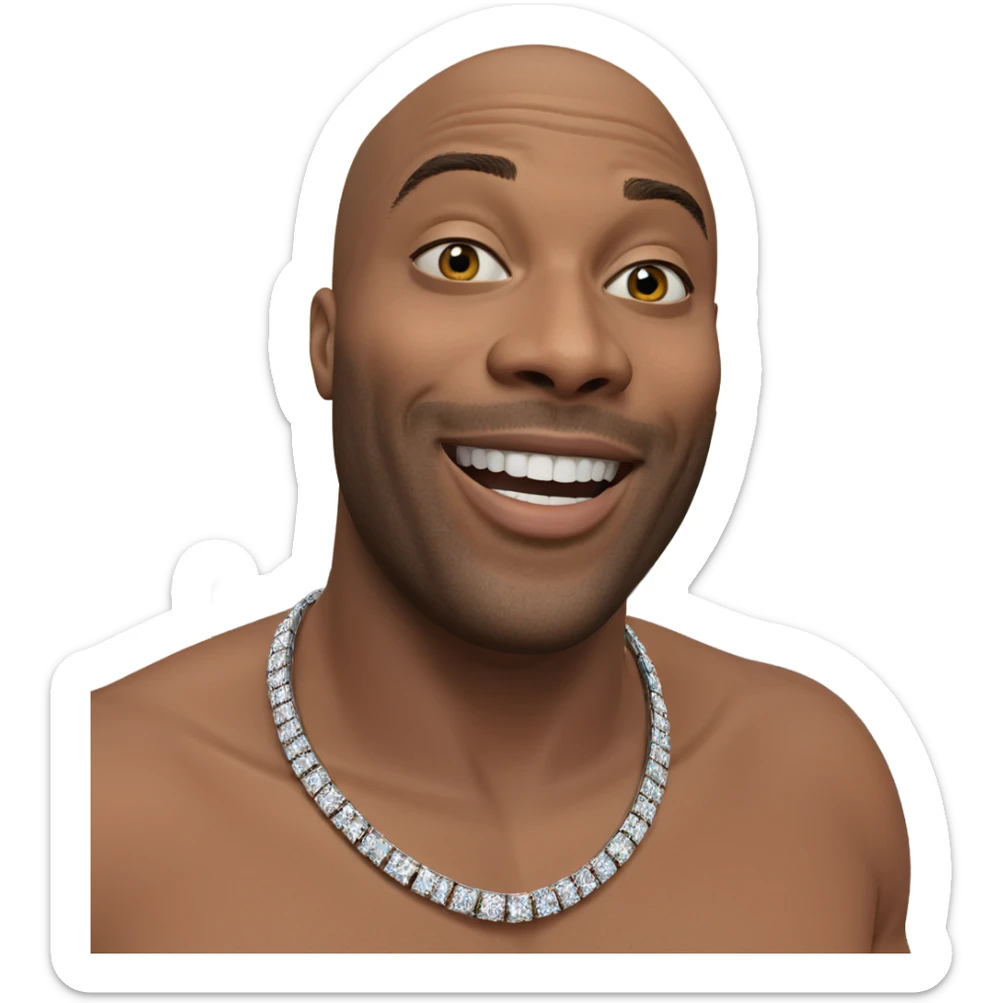 smiling bald man with jewelry sticker