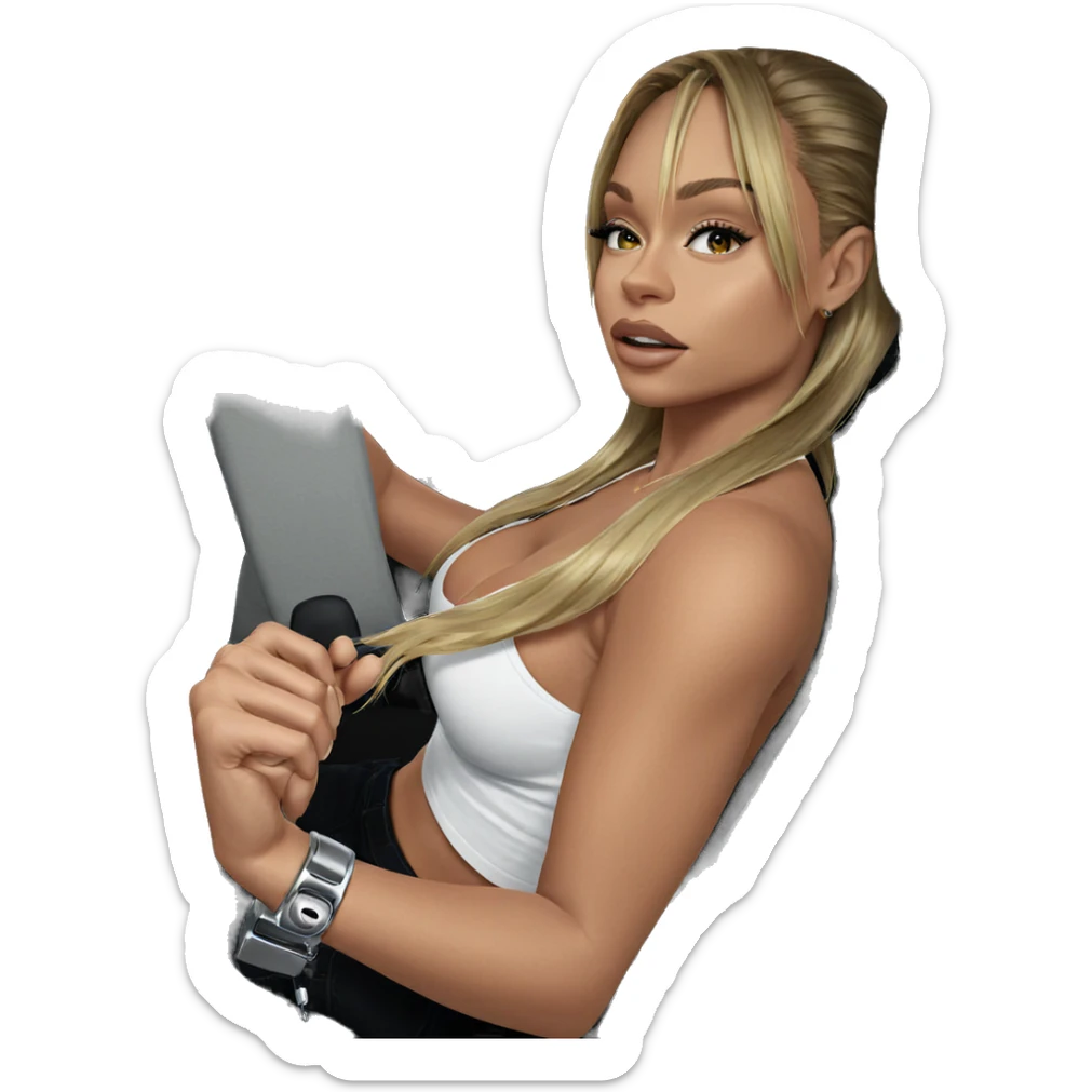 blonde girl in car interior sticker