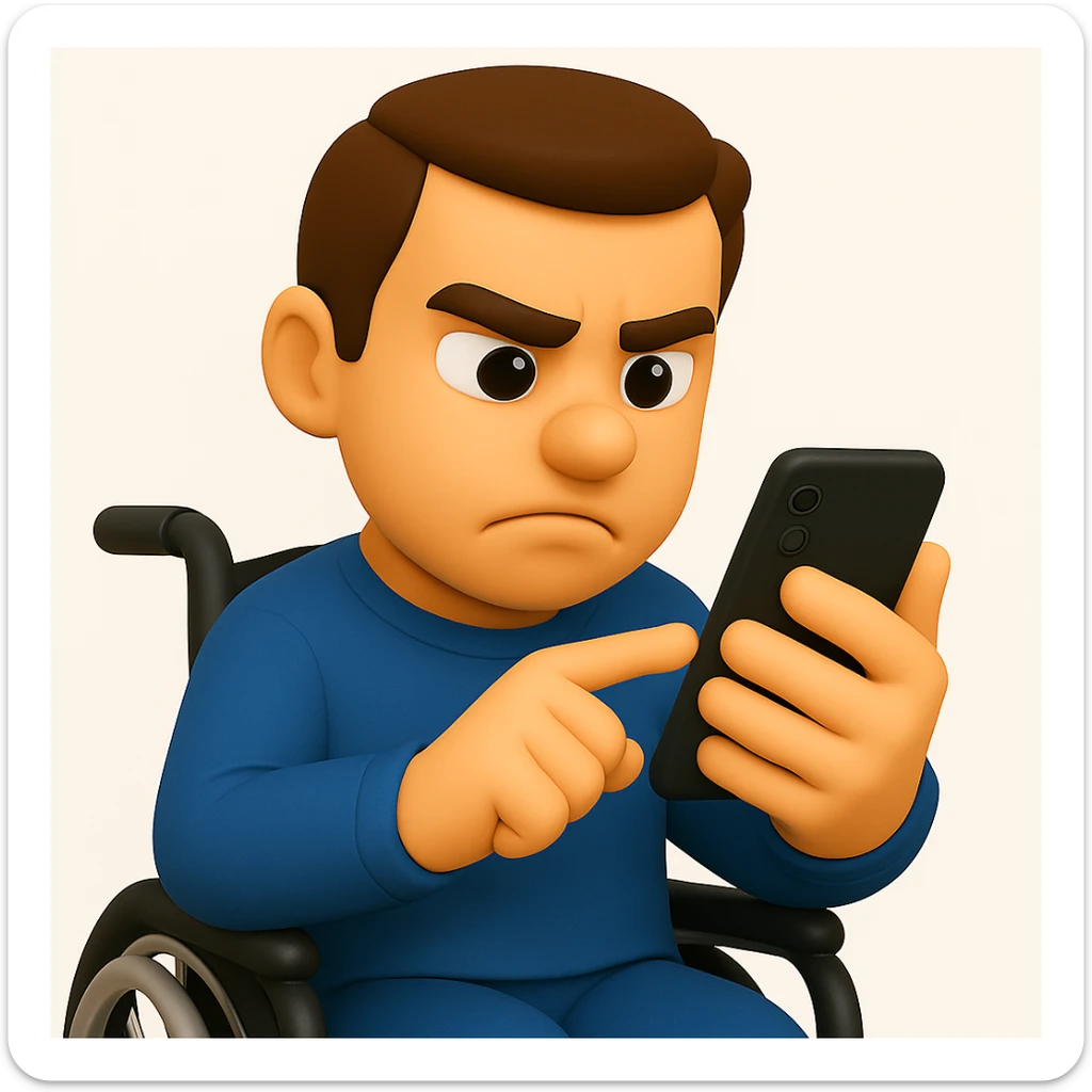 Crop to show only the upper body of the man in the wheelchair, keeping the 3D emoji style and all assistive devices visible. sticker