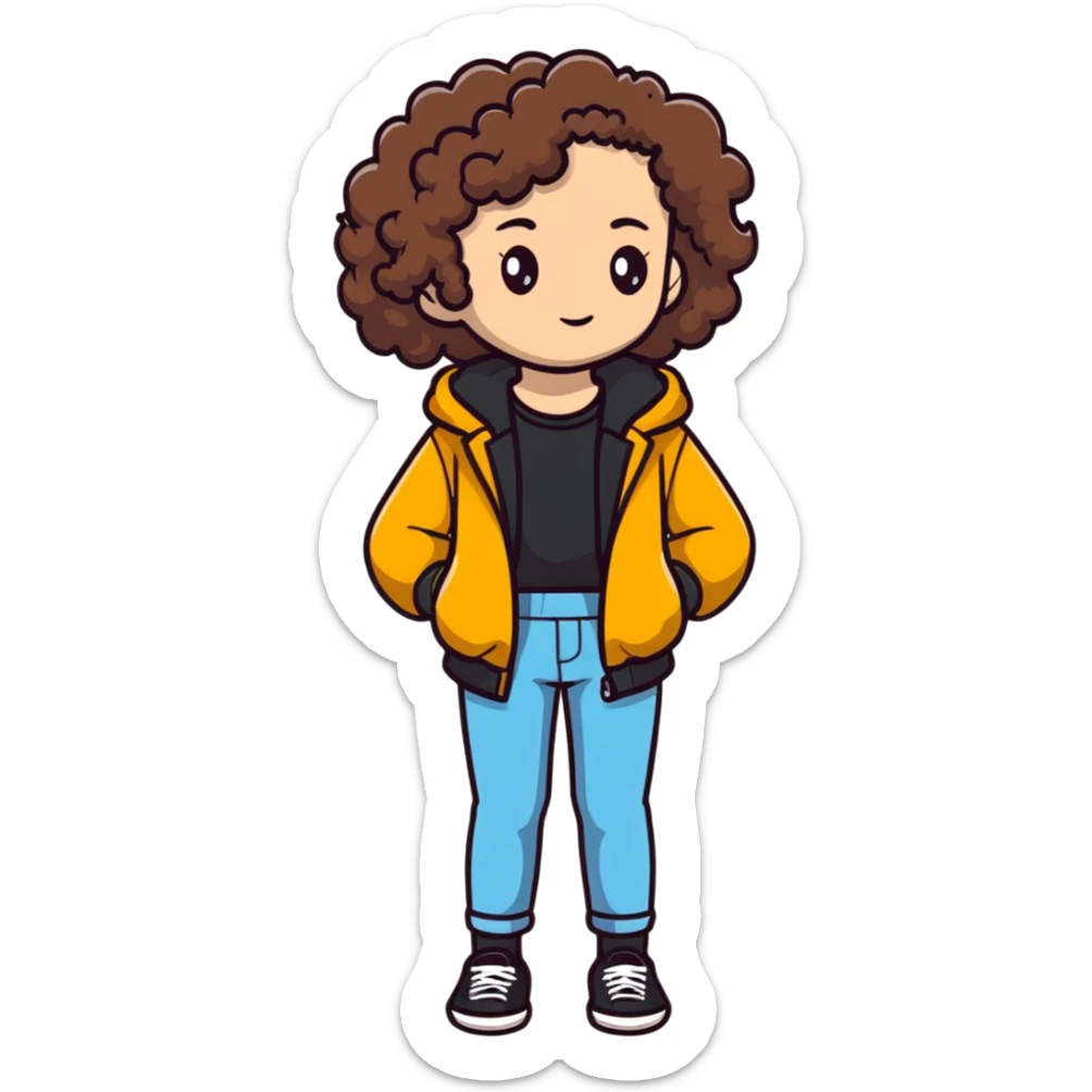 Full body teenage girl with curly brown hair, choni style with urban clothes sticker
