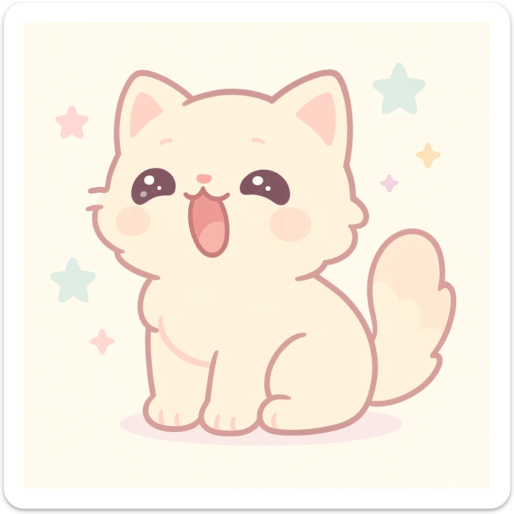adorable sleepy cat yawning, fluffy, pastel colors, gentle morning vibe, kawaii style sticker