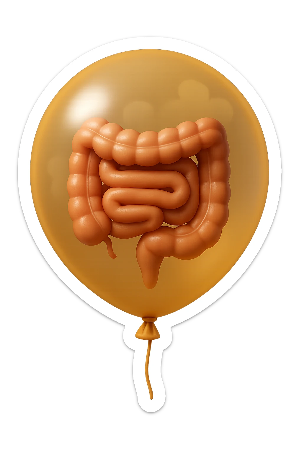 EMOJI STILE IPHONE 3D DI UN INTESTINO CHIUSO IN UN PALLONCINO CHE SIMBOLEGGIA GONFIORE, IPERREALISTICA 4K sticker