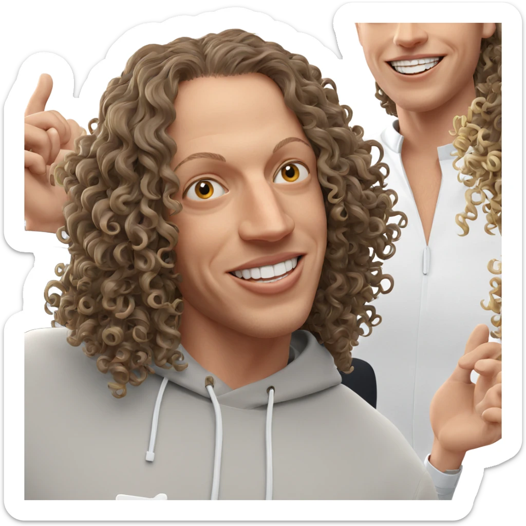 smiling person with curly hair sticker