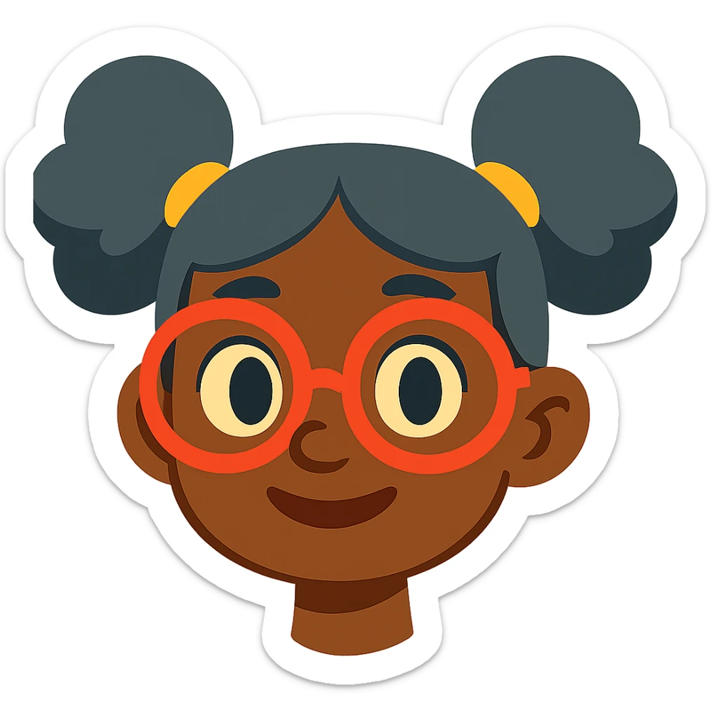 african american girl head with oversize glasses and gray hair in bunches, vibrant toon style sticker
