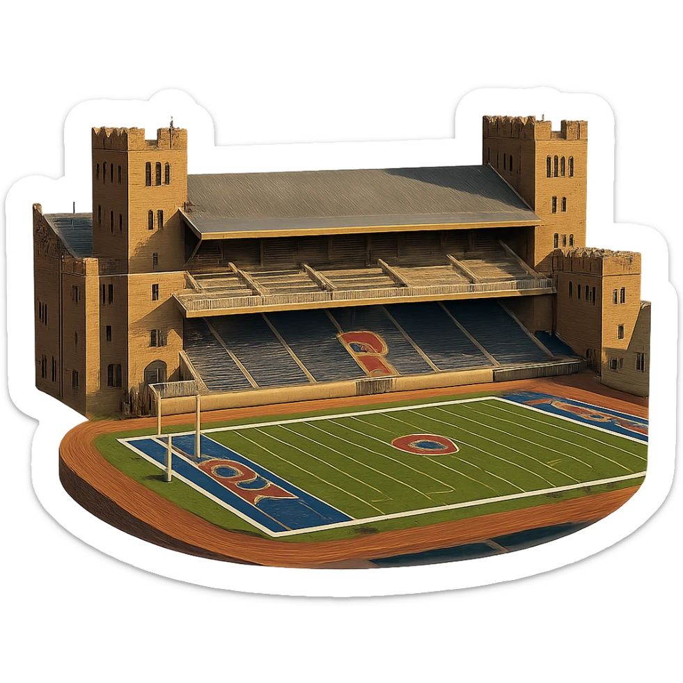 cinematic, realistic emoji of Franklin Field at the University of Pennsylvania in Philadelphia, featuring its distinctive architecture, lifelike detail, bright lighting, accurate colors, transparent background, clearly recognizable as Franklin Field stadium sticker