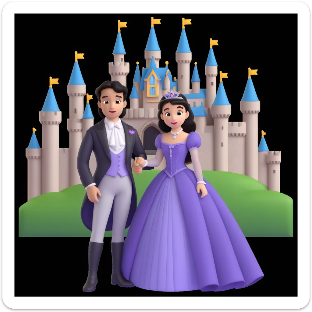 prince and princess Disney dress close up photo in castle background sticker