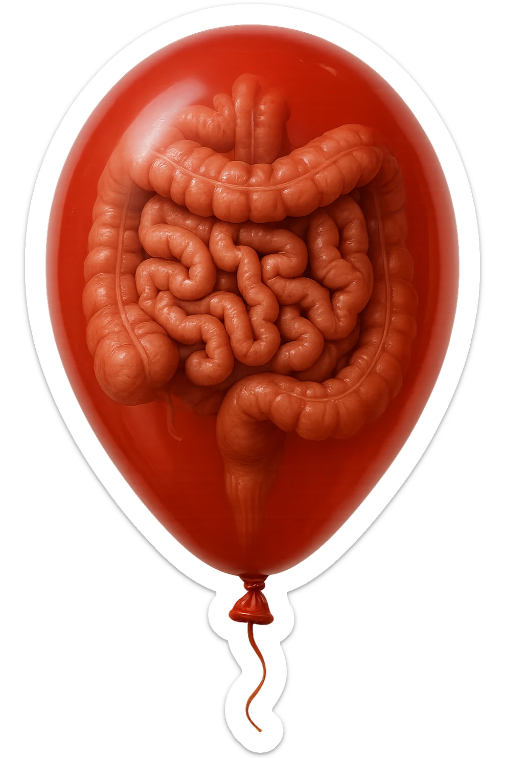 intestino umano anatomico chiuso in un palloncino rosso, iperrealistico 4k sticker