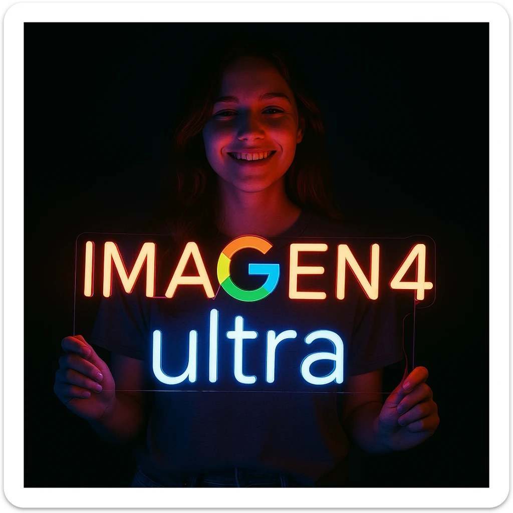 make a girl holding this sign, but sign in made of neon, also add ultra below the sign sticker