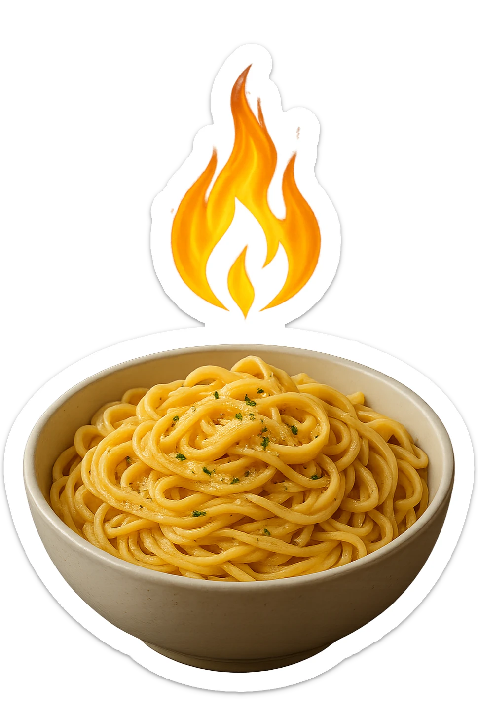 bowl di pasta con fiamma 3d sopra che indica metabolismo, iperrealistico 4k sticker