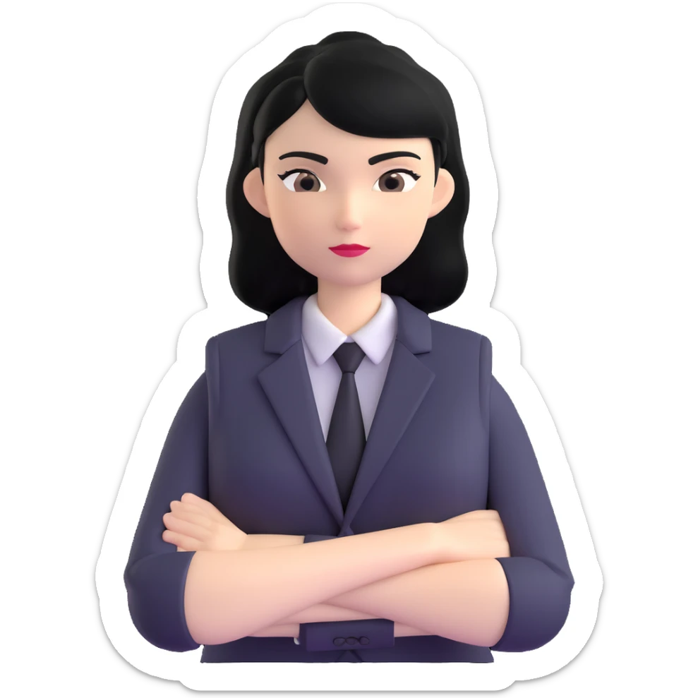 white woman with black hair in a suit, arms crossed sticker