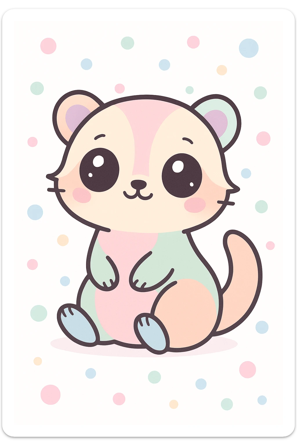 kawaii cartoon baby ferret, big eyes, cute pose, pastel colors, simple background sticker
