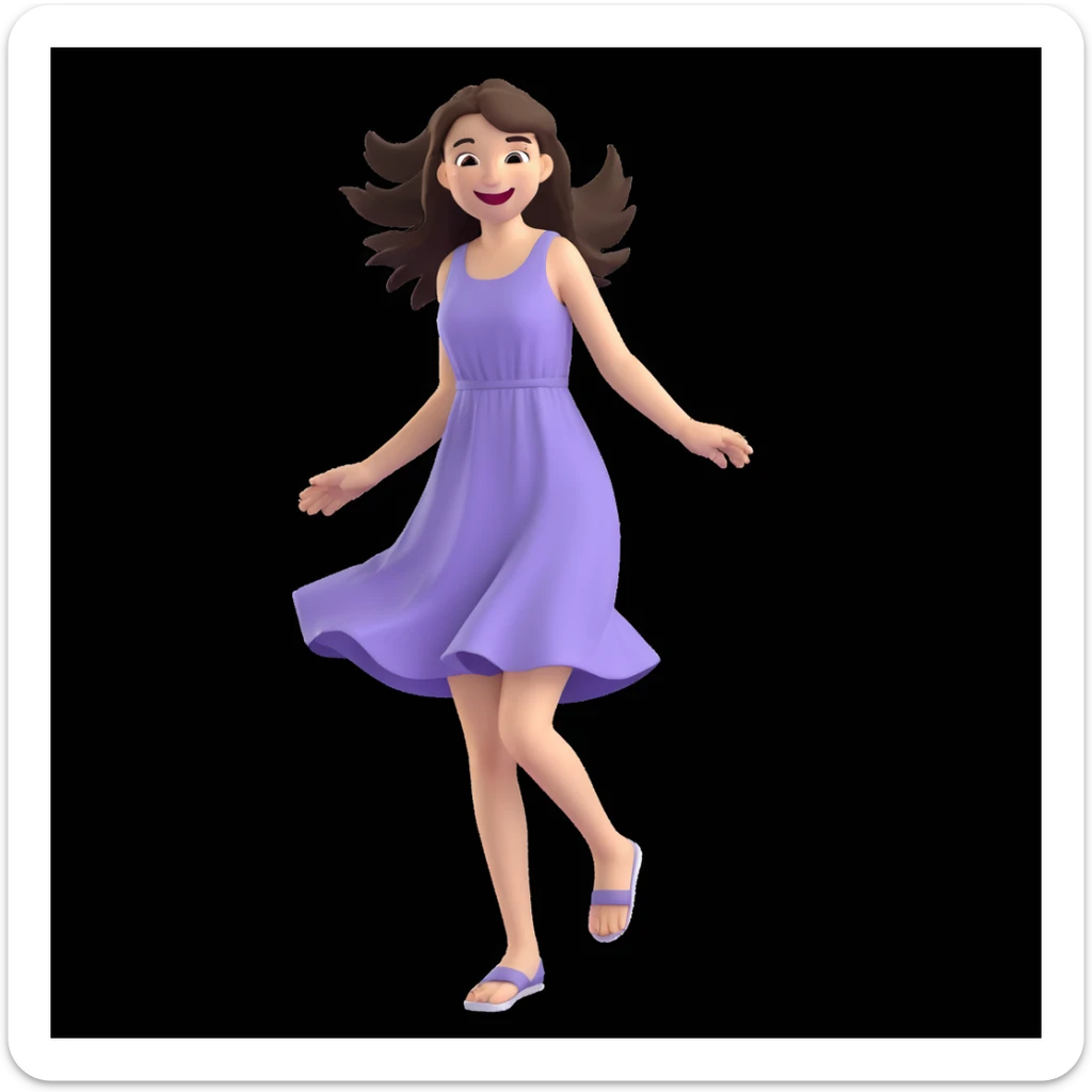 A brunette with straight hair laughs among friends at a picnic, wearing a light summer dress, her hair messy from the wind sticker