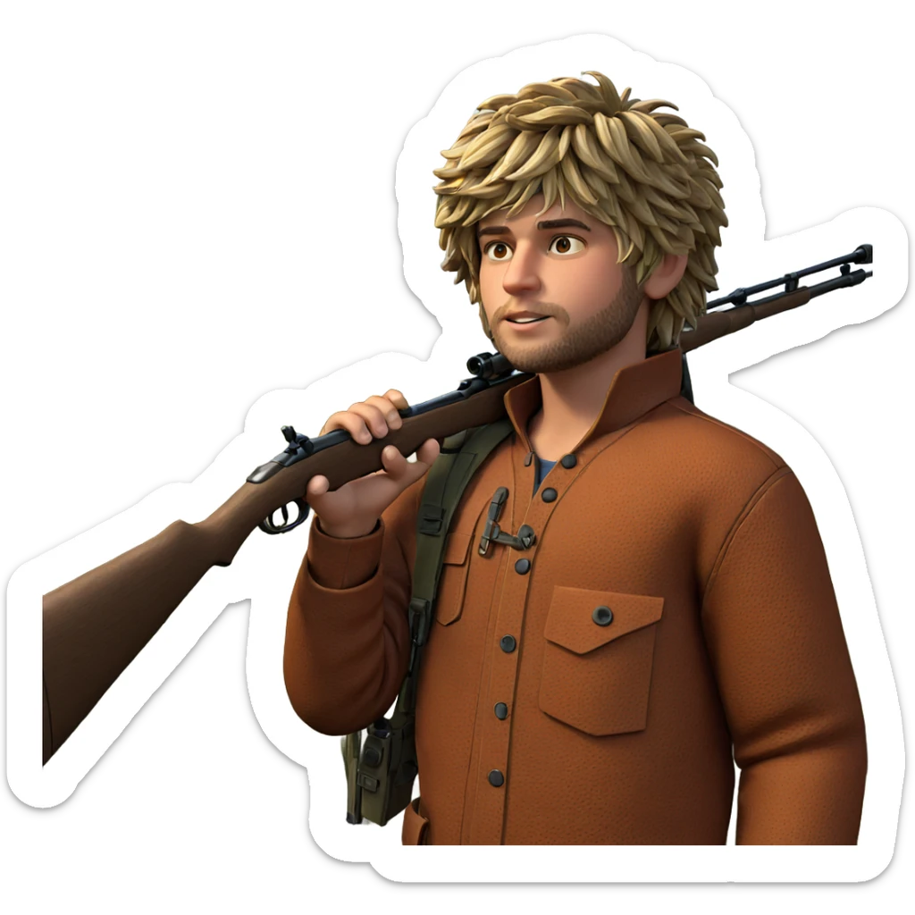 boy with rifle in nature sticker