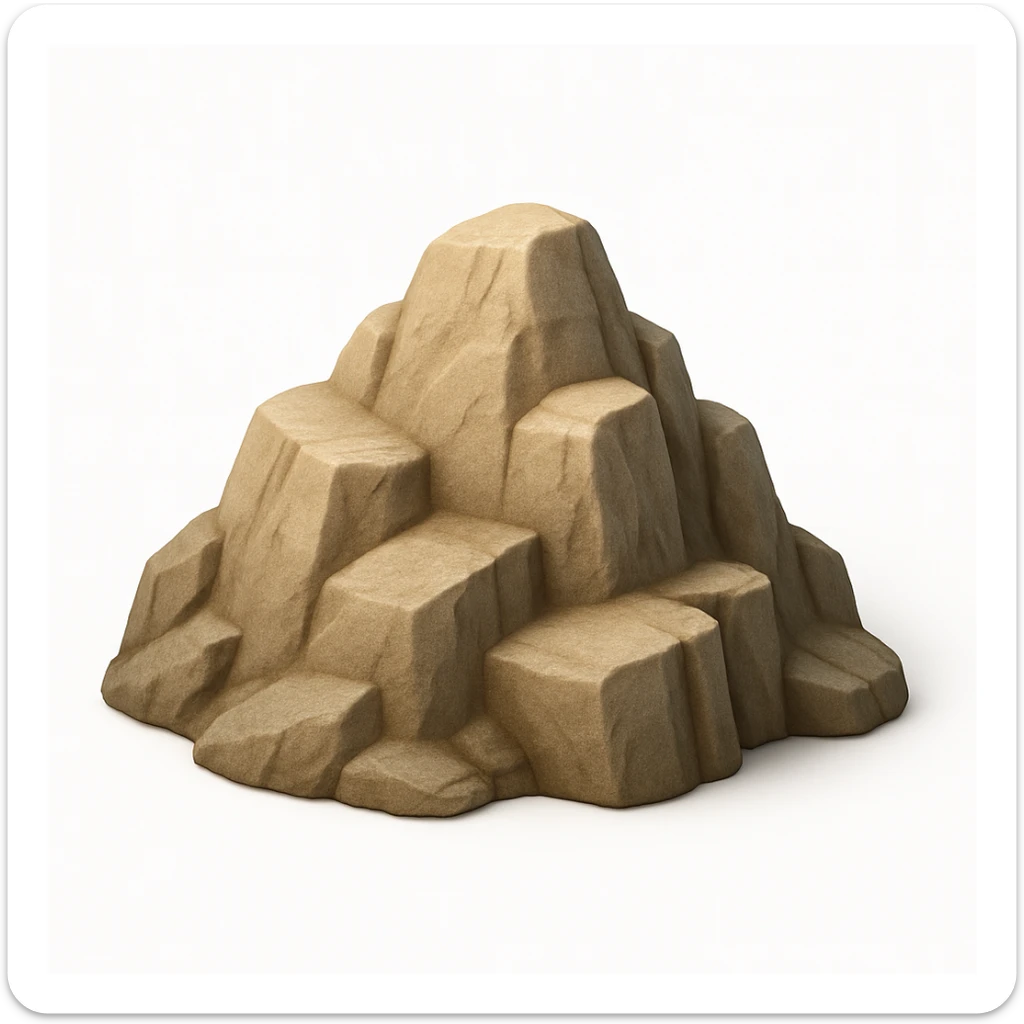 A 3D emoji in iOS emoji aesthetic style of a rocky hilltop with visible stone textures and rugged edges, small cliffs and uneven slopes, sunlight casting soft shadows on the rocks, realistic yet minimal Apple-style design, clean white background.

 sticker