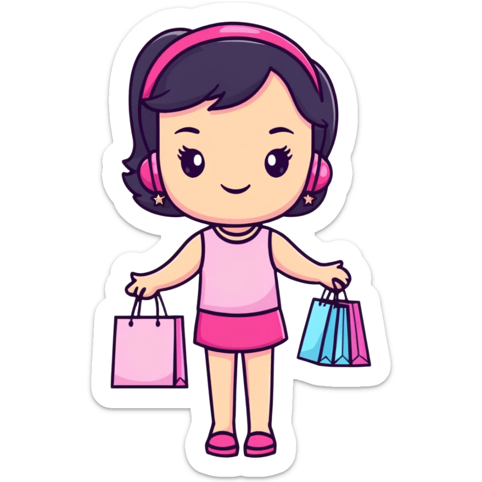 Fashionable girly girl with sparkles, pink accessories, and shopping bags sticker