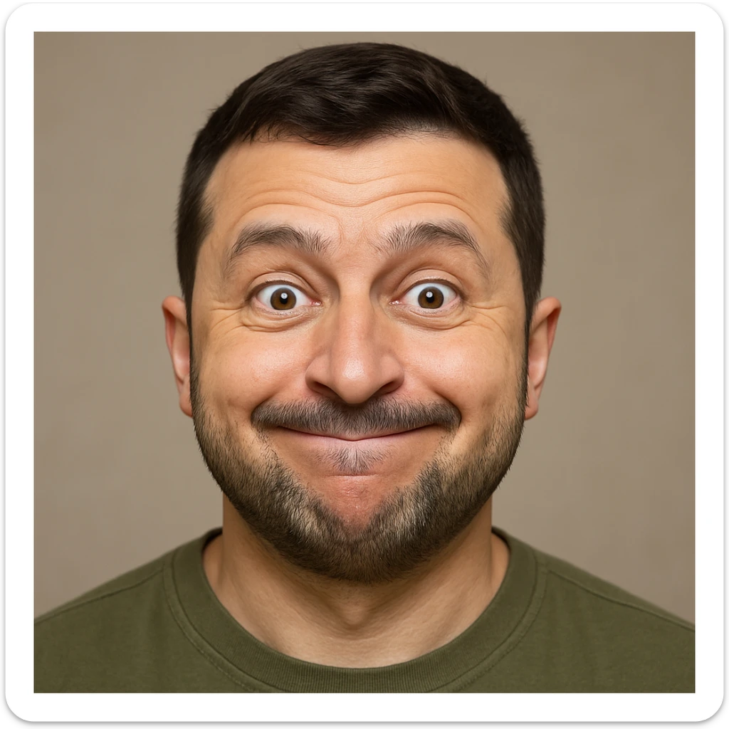 photorealistic emoji style portrait of Vladimir Zelensky with a slightly silly expression sticker